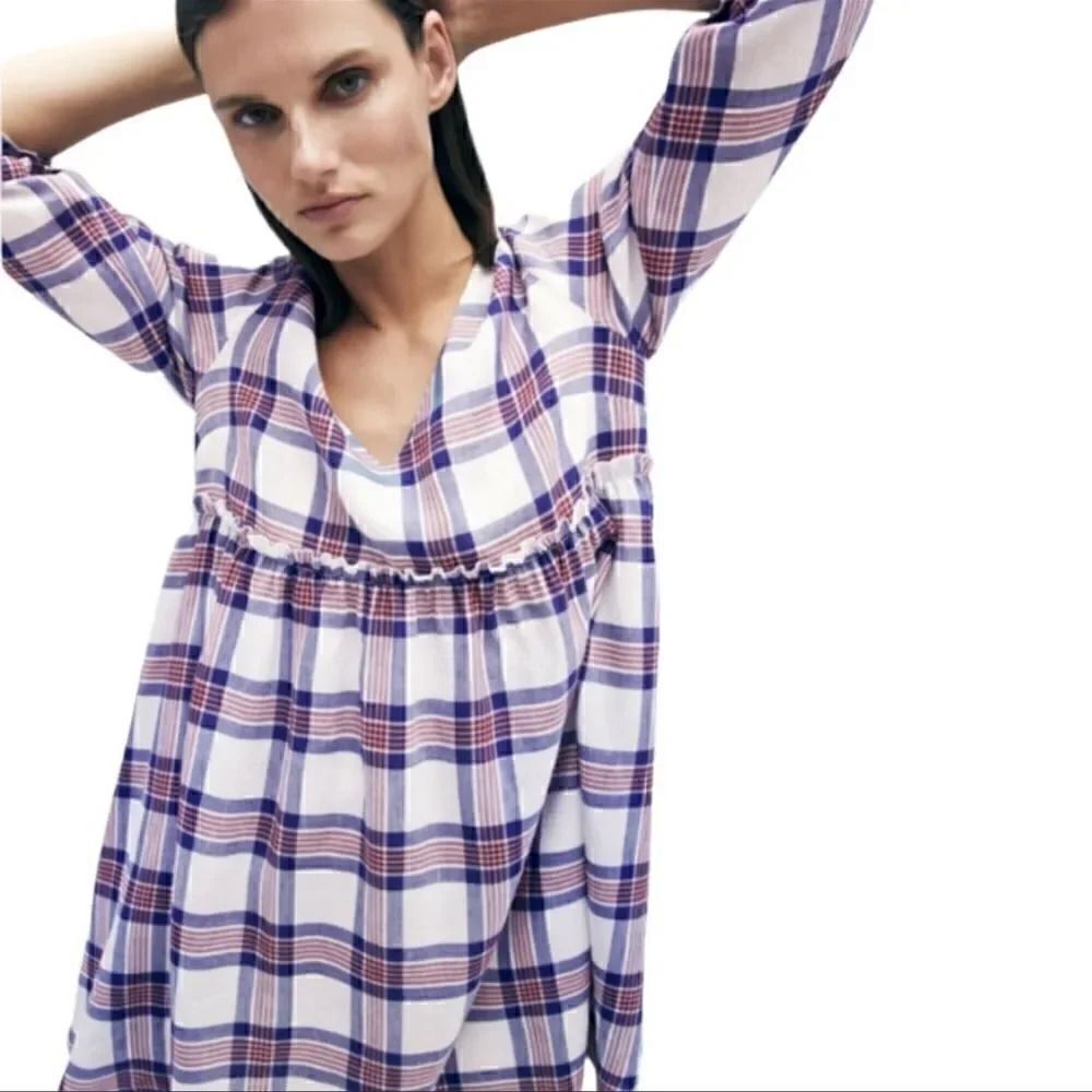 ZARA PLAID MINI DRESS - Picture 3 of 6